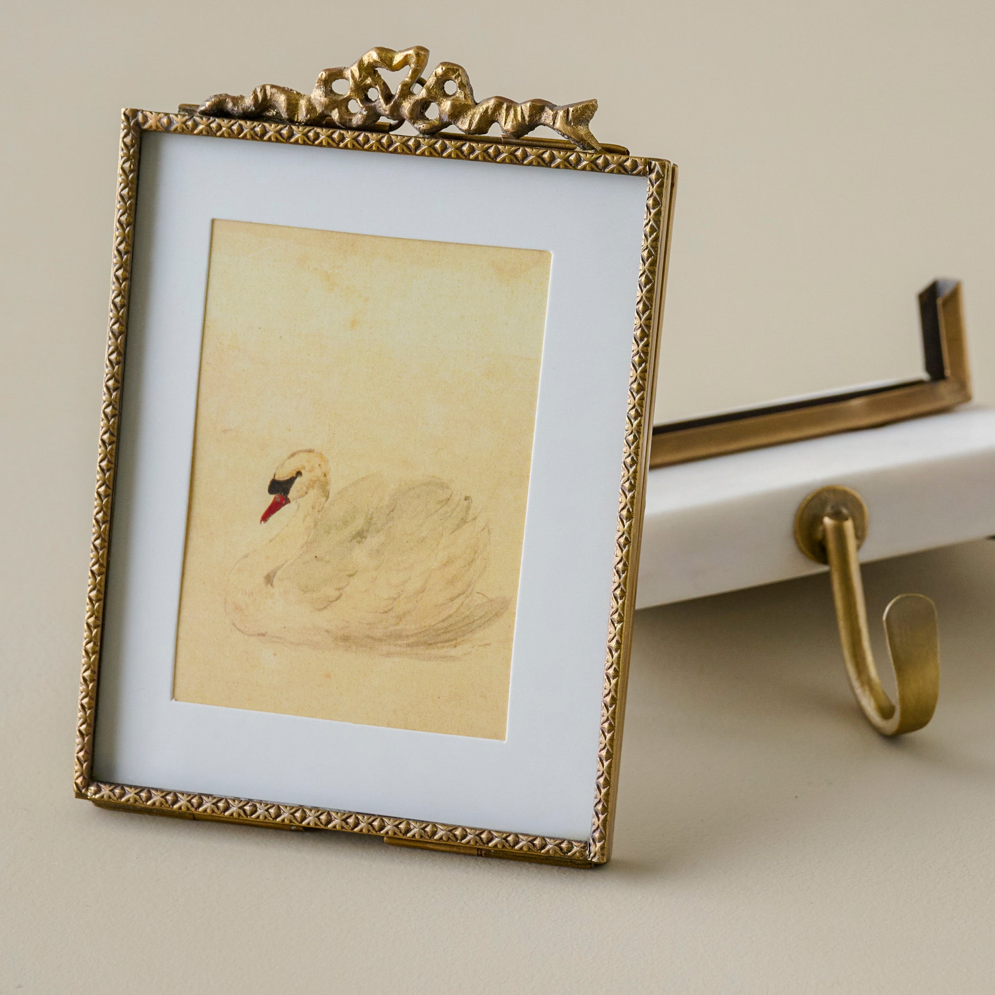 White Marble Noelle Antique-Inspired Photo Frame Stocking Holder shown separated