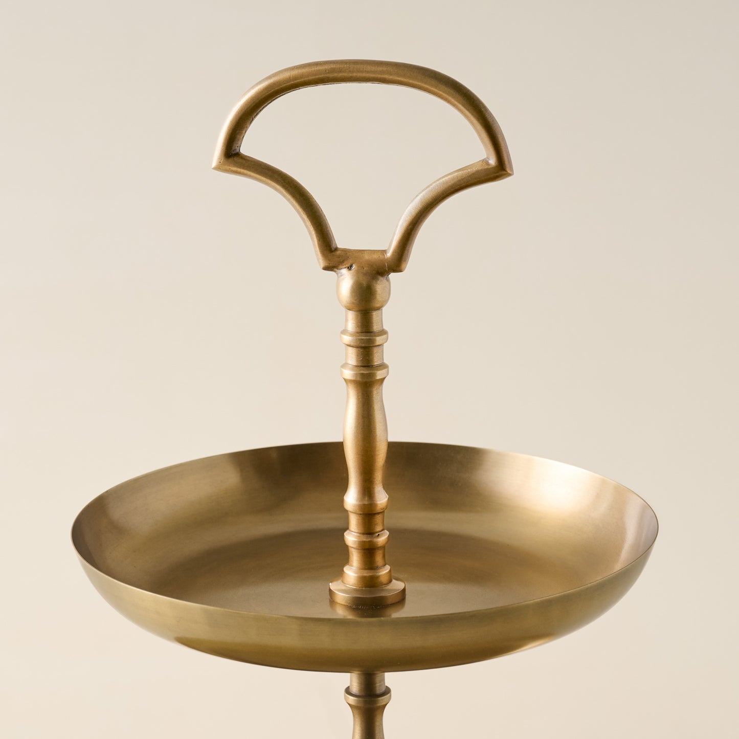 Antique Brass Tiered Serving Stand up close
