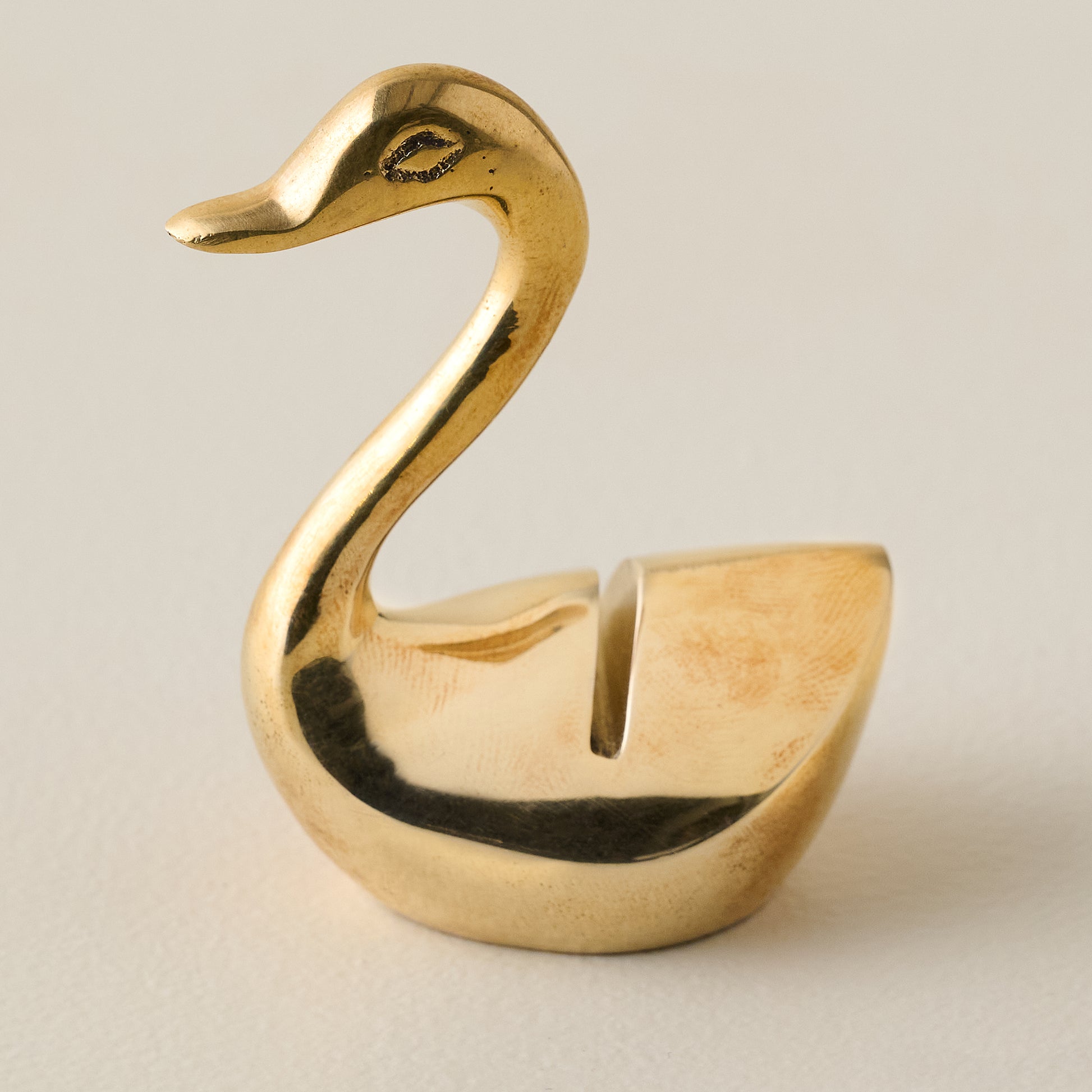 Vintage-Inspired Brass Swan Card Holder