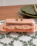 Antique Copper Butter Dish shown on table