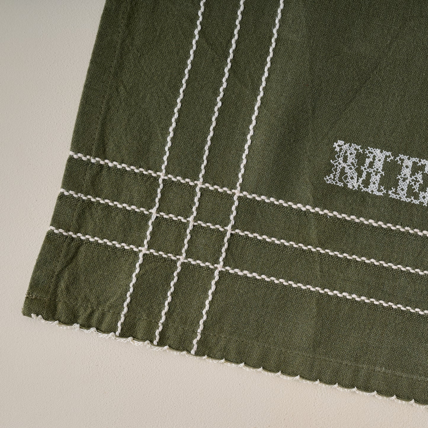 Merry & Bright Embroidered Tea Towel corner up close