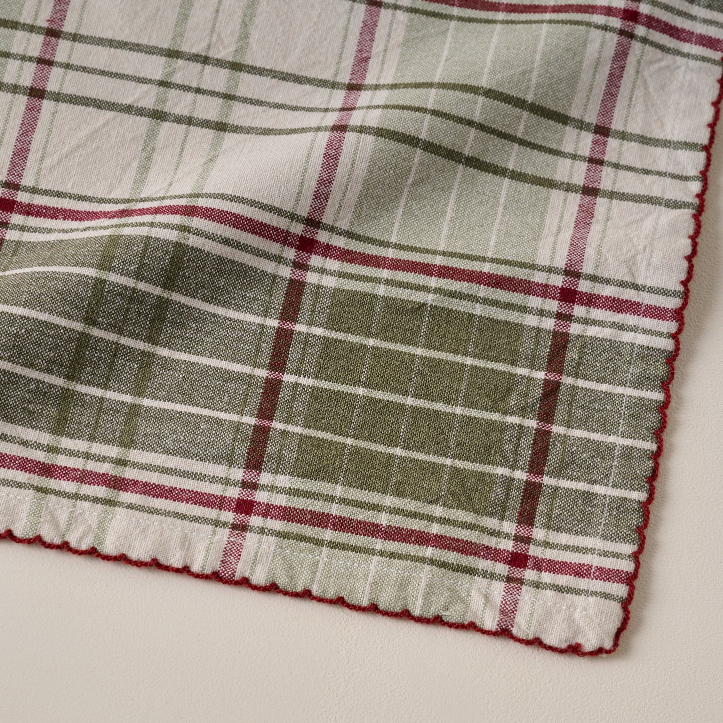 Magnolia Festive Plaid Napkin Set of Four corner up close