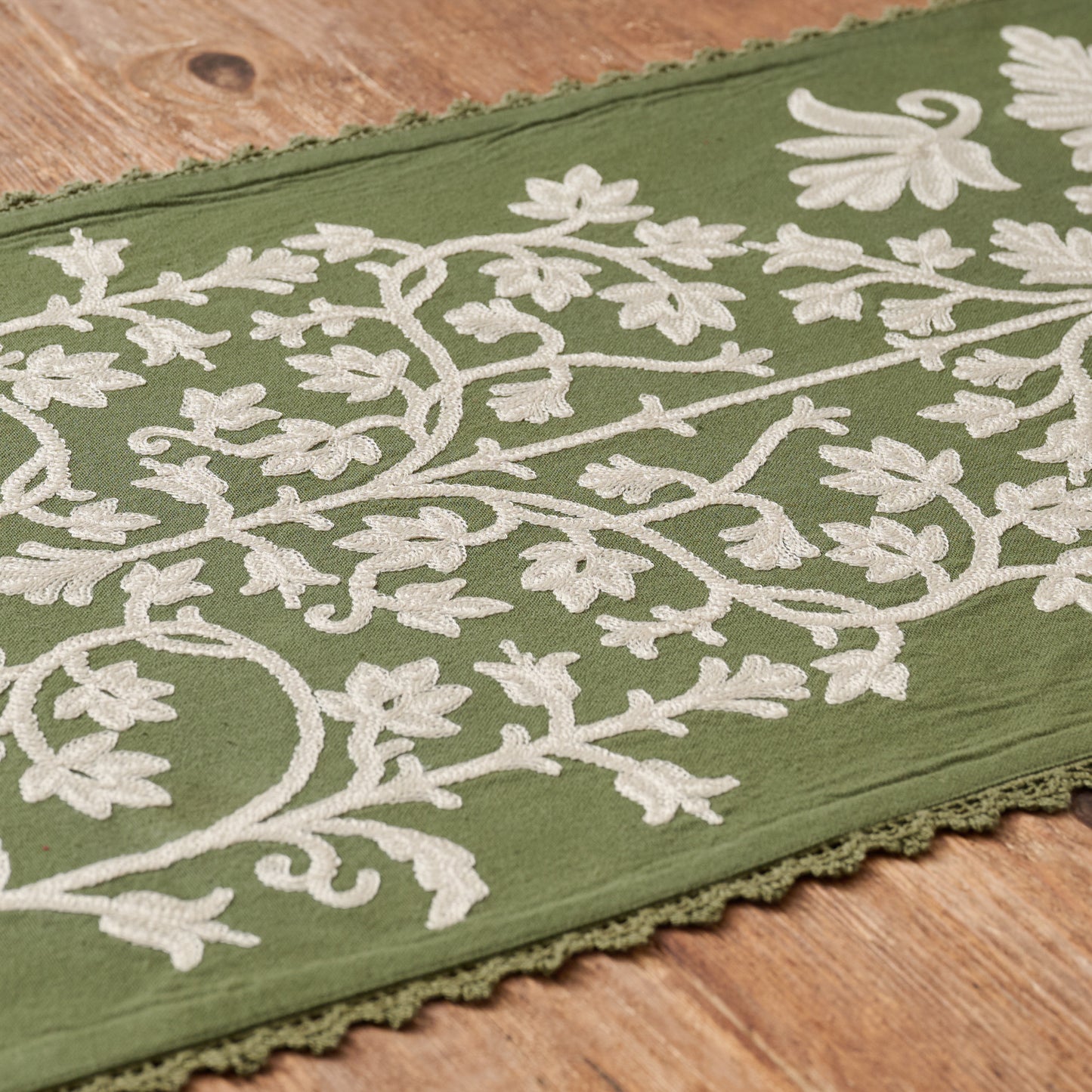 Winter Moss Embroidered Table Runner