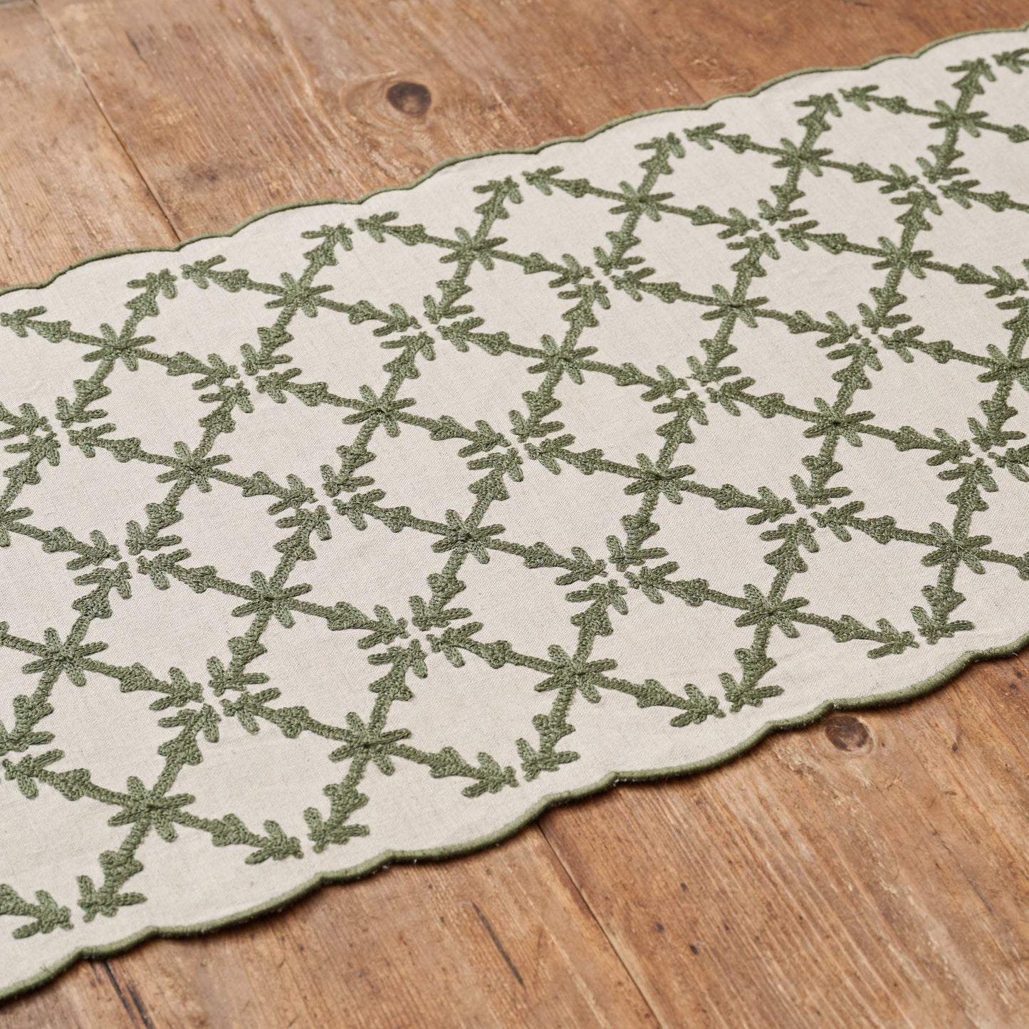 Moss Green Eleanor Embroidered Table Runner