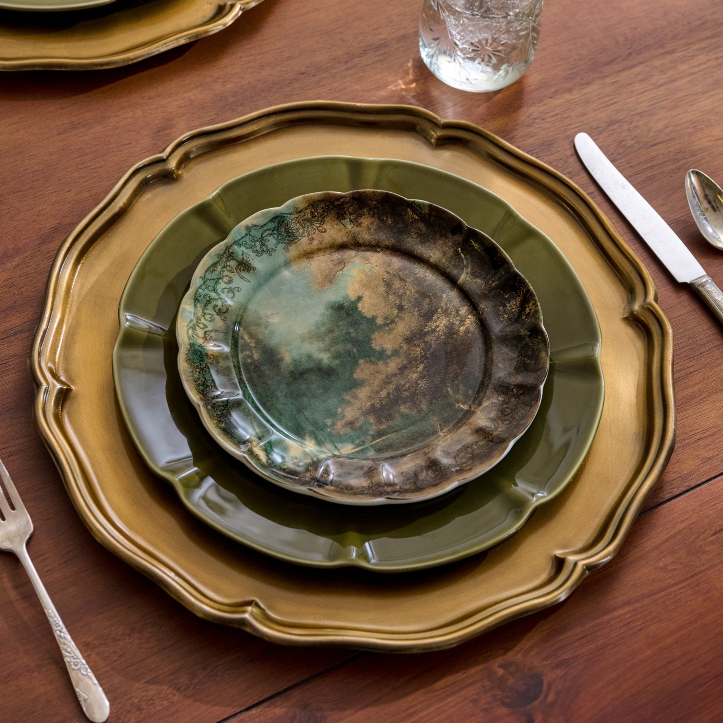 Enchanted Forest Landscape Dessert Plate shown set at table