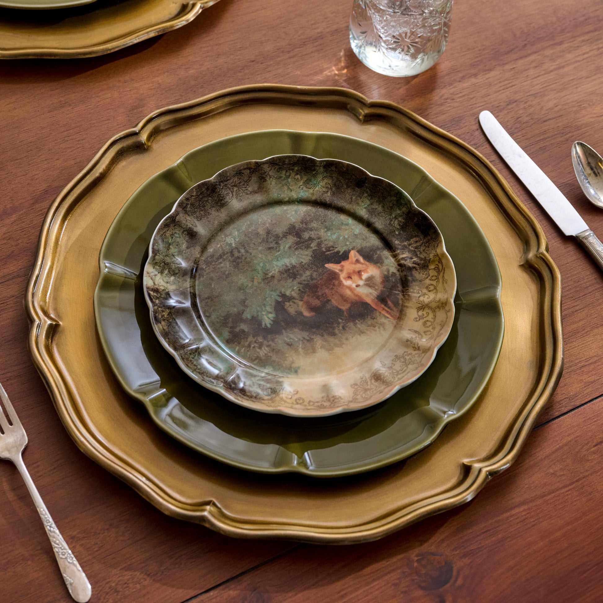 Enchanted Forest Fox Dessert Plate shown set at table