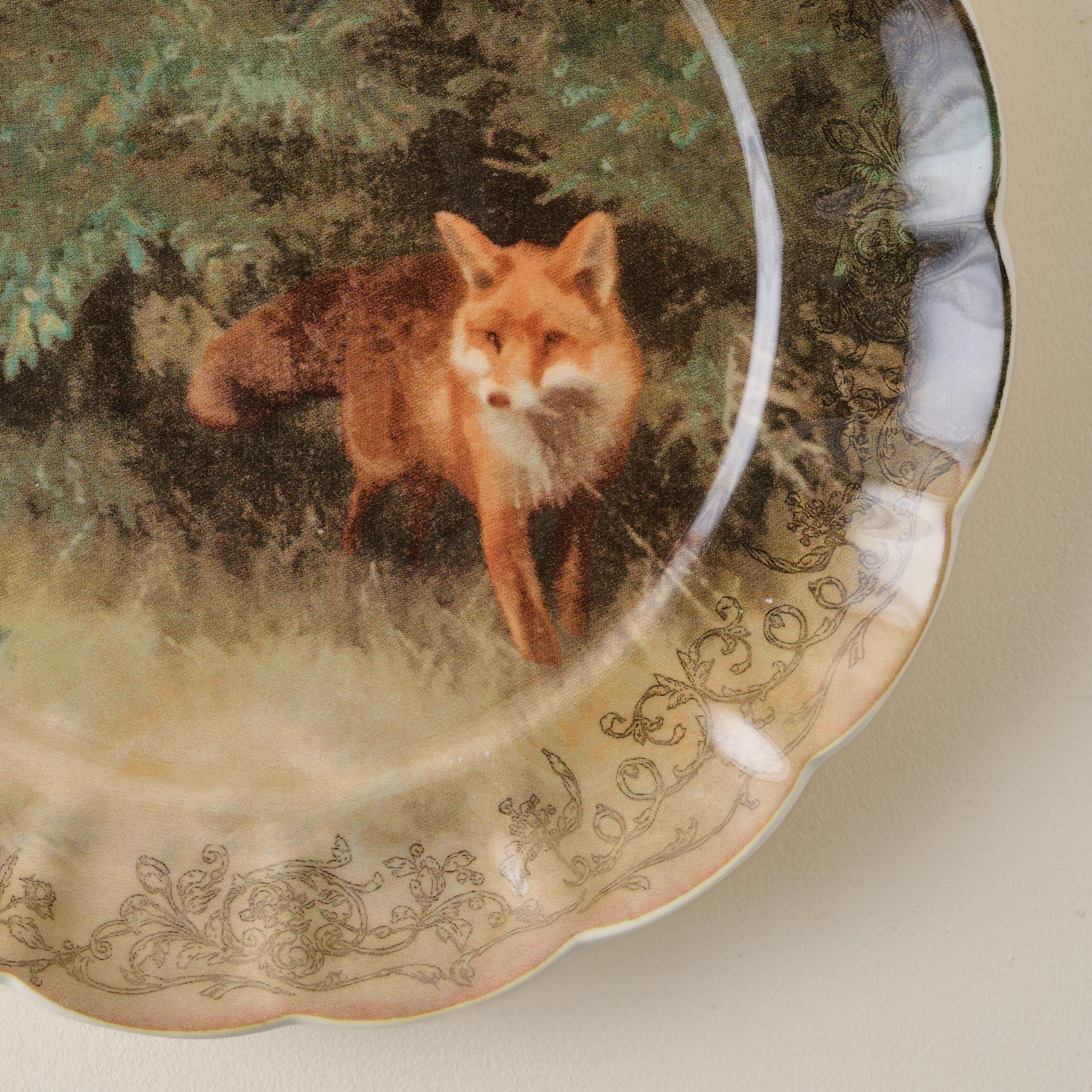 Enchanted Forest Fox Dessert Plate up close