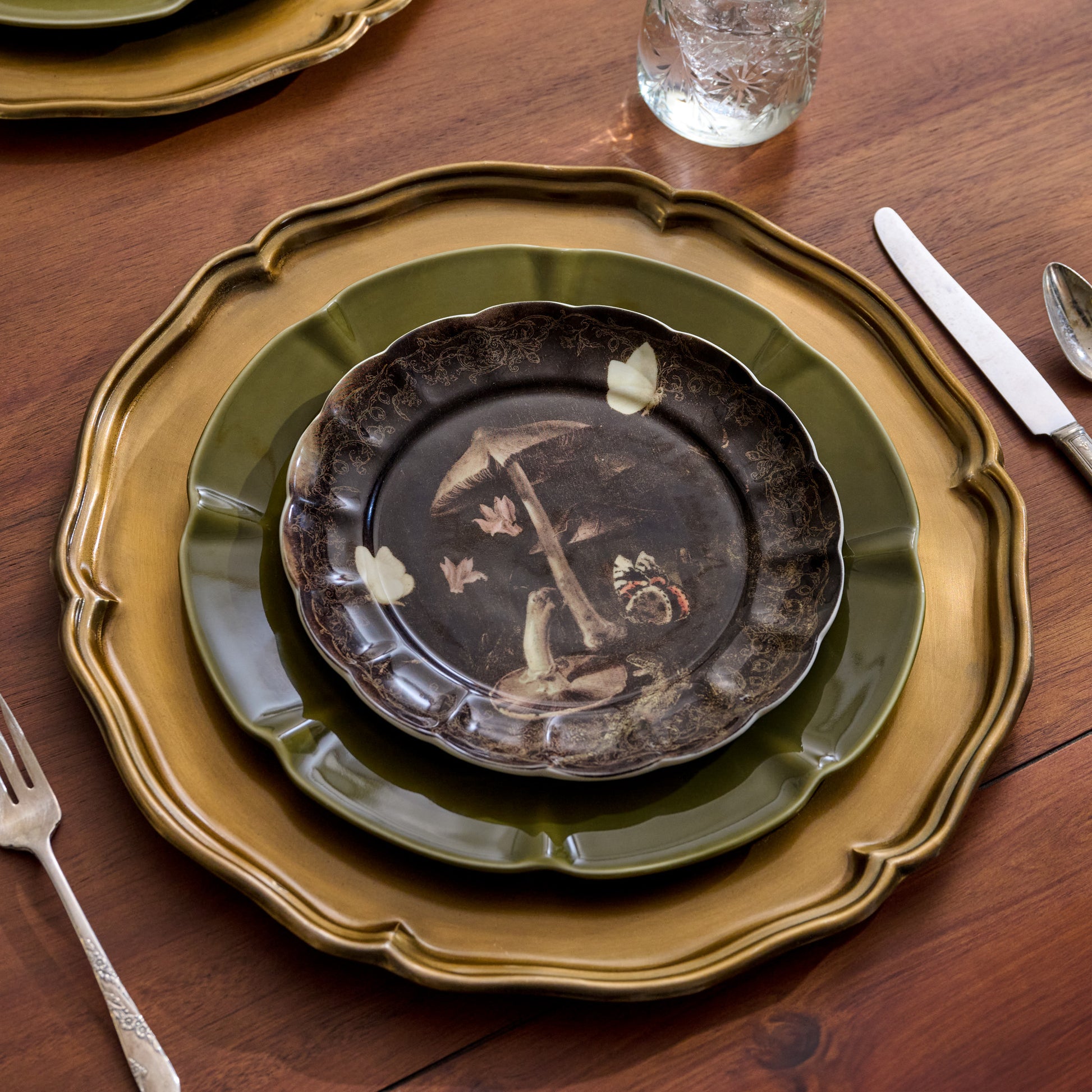 Enchanted Forest Mushroom Dessert Plate shown set on table