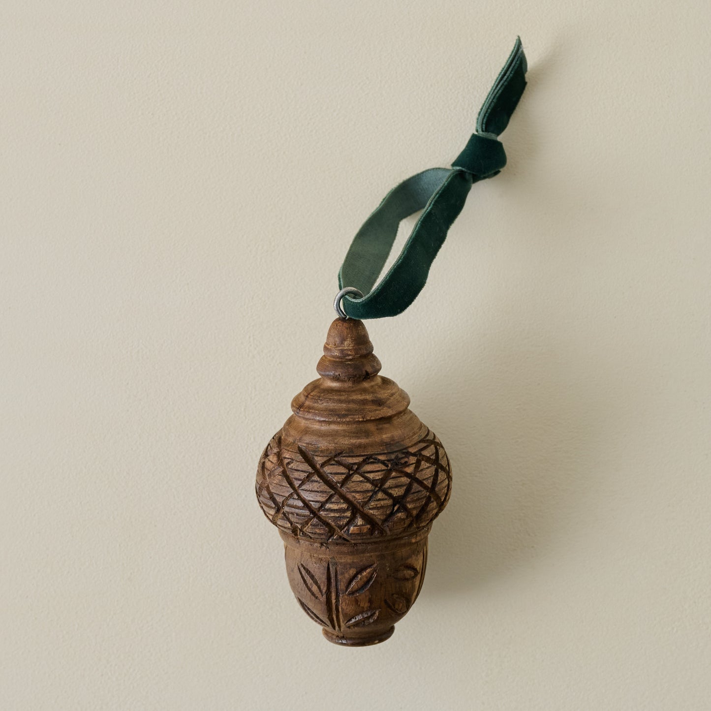 Hand Carved Wooden Acorn Ornament
