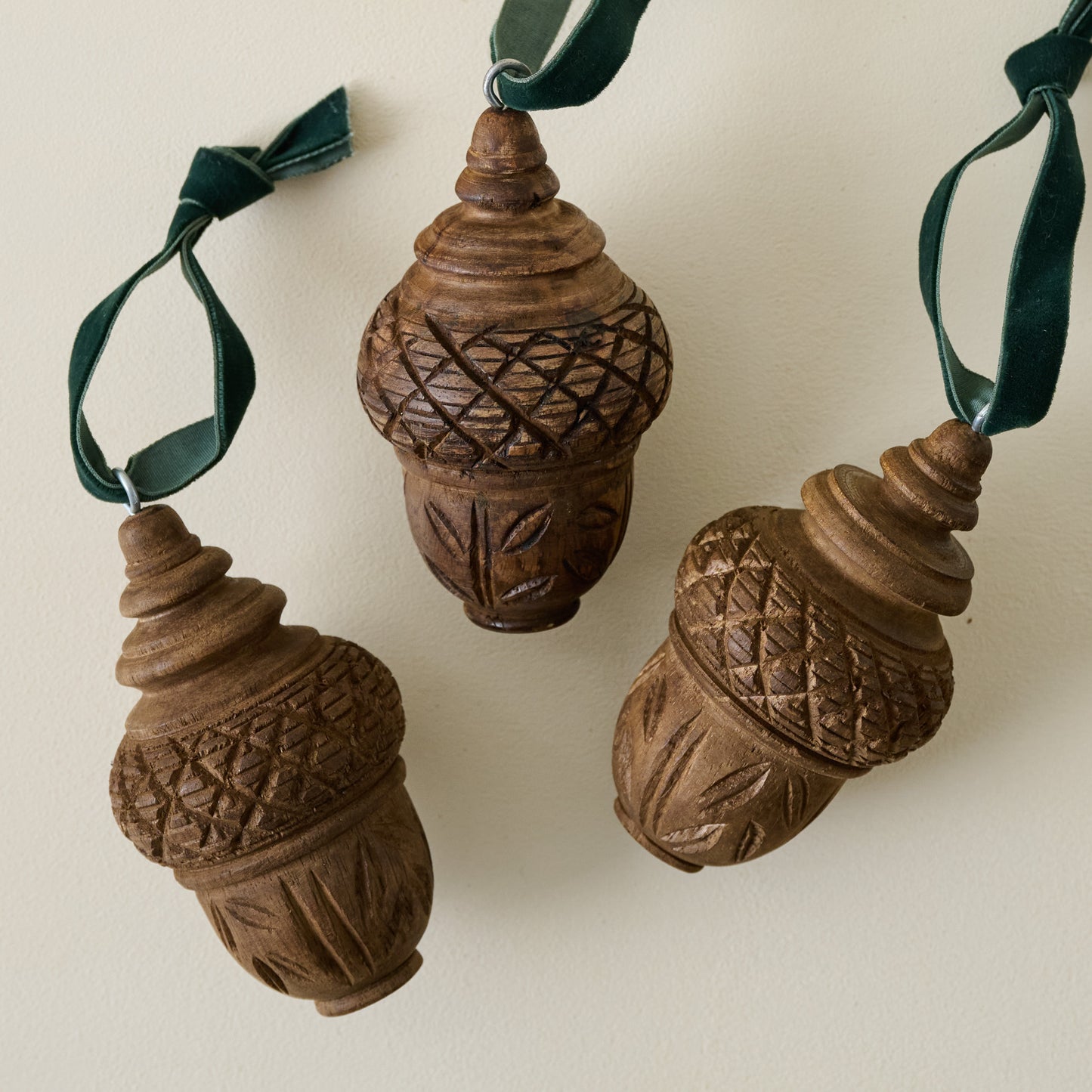 Hand Carved Wooden Acorn Ornaments