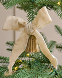 Velvet Bow with Bell Ornament, Set of 6 shown hung on tree