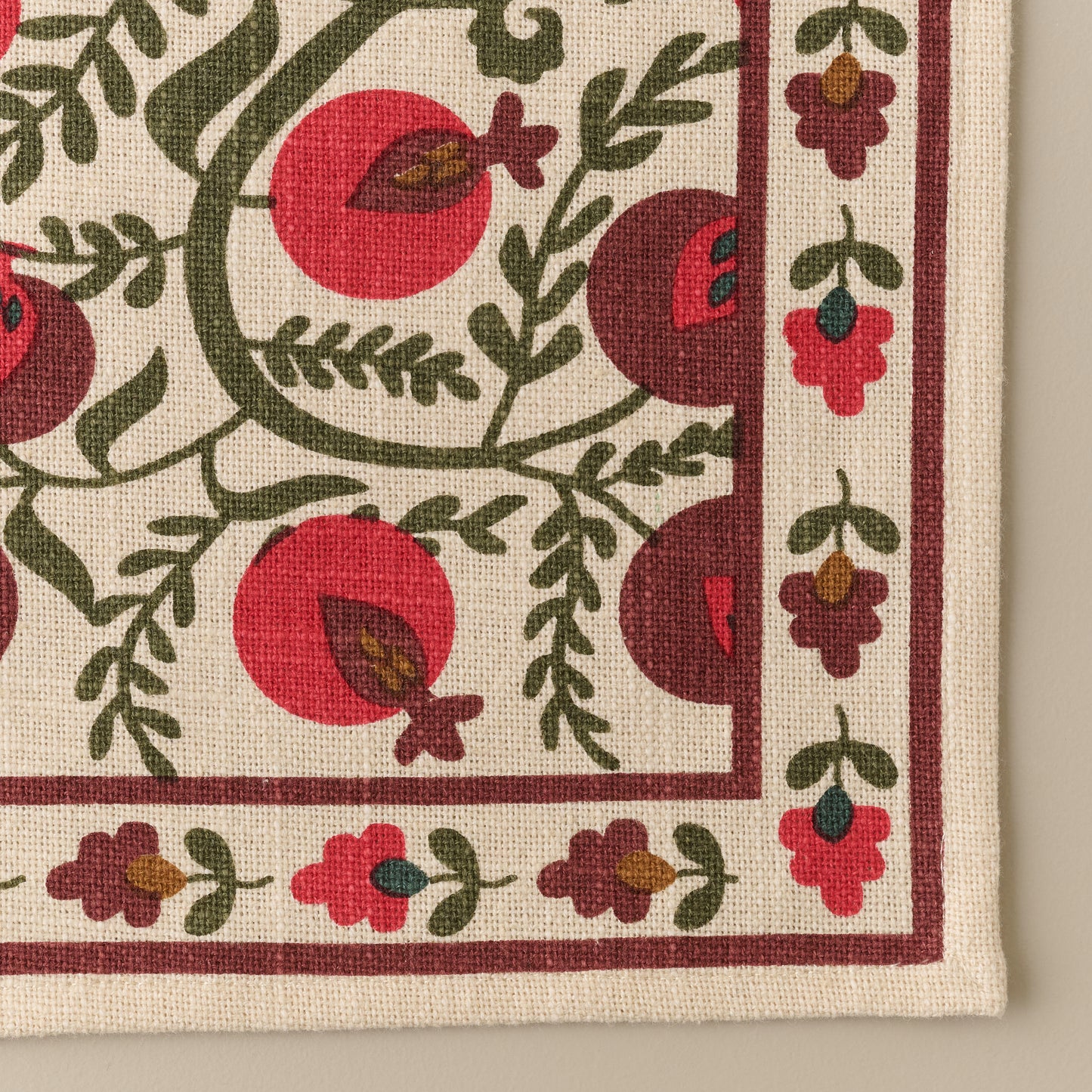 Festive Pomegranate Napkin Set of Four corner up close