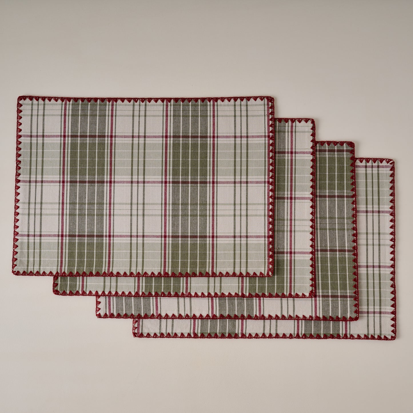 Magnolia Festive Plaid Reversible Placemat Set of Four showing green side