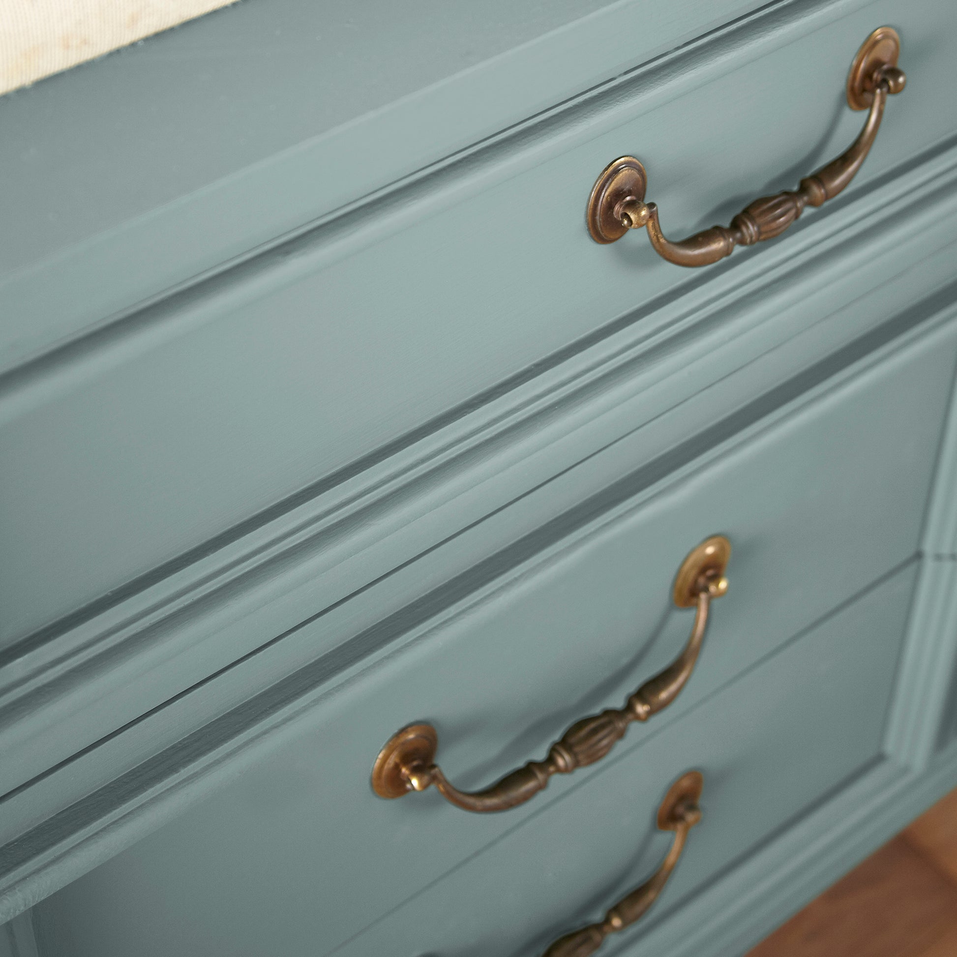 medium grey-blue paint  named sir drake shown painted on cabinet