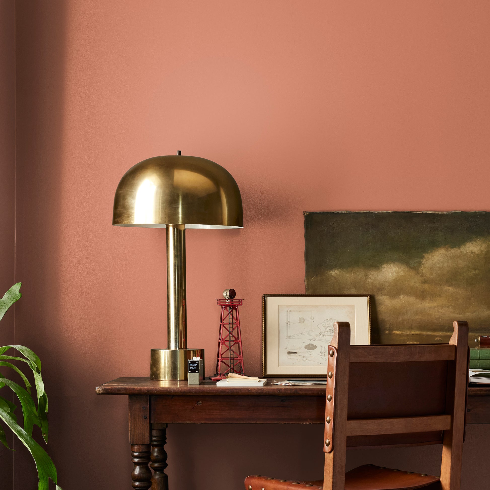 burnt orange paint named work worn wood shown painted on bedroom wall