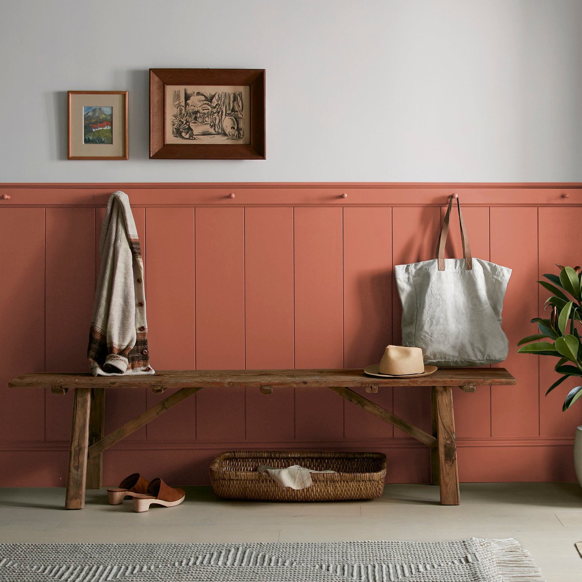 Deep Terra Cotta interior paint named on bosque shown painted on entryway wall