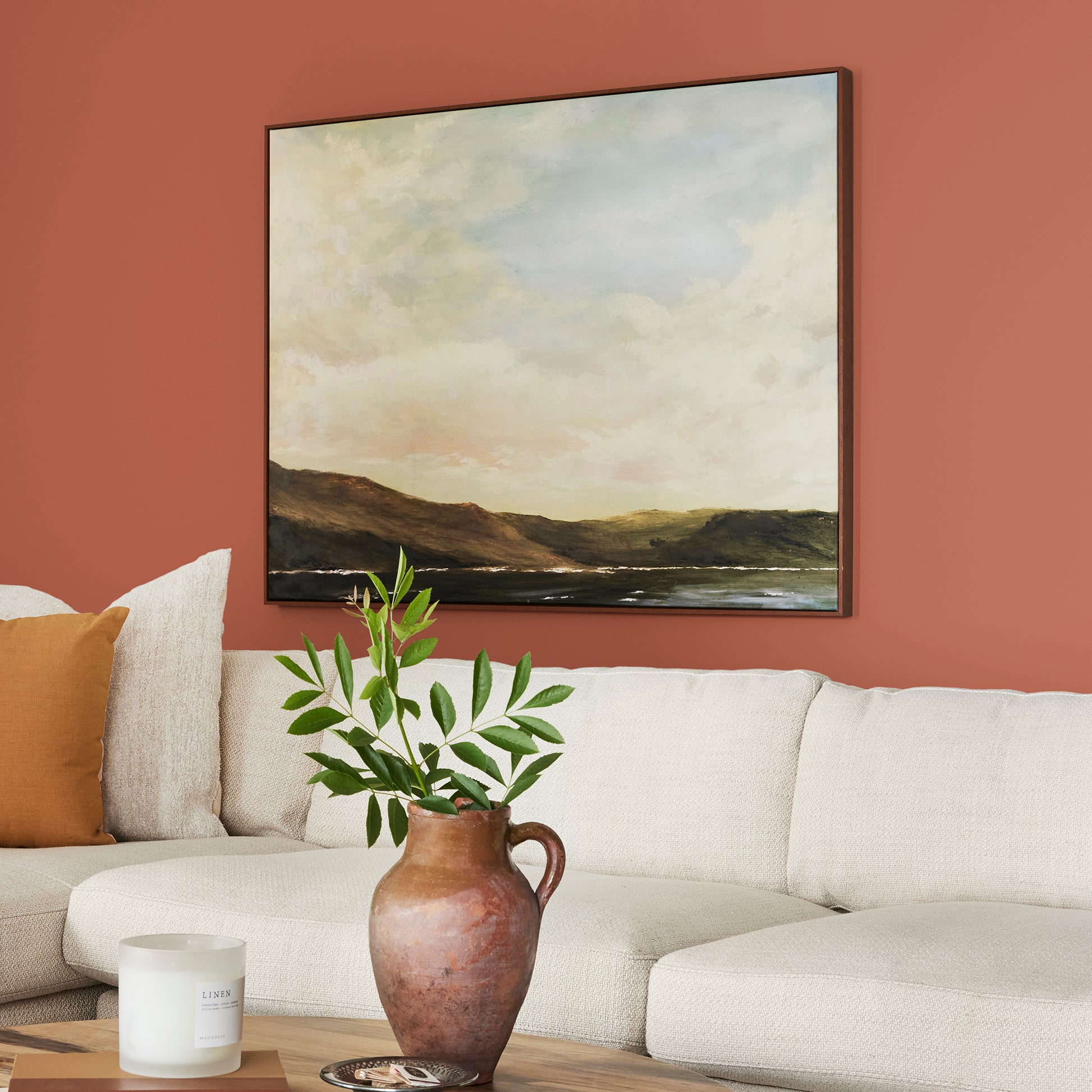Deep Terra Cotta interior paint named on bosque shown painted on living room wall