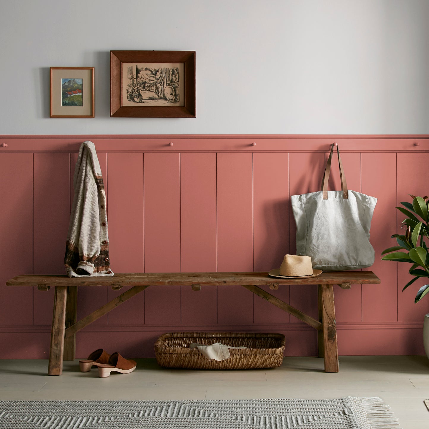 dark rust-red paint named home at last shown painted on entryway wall