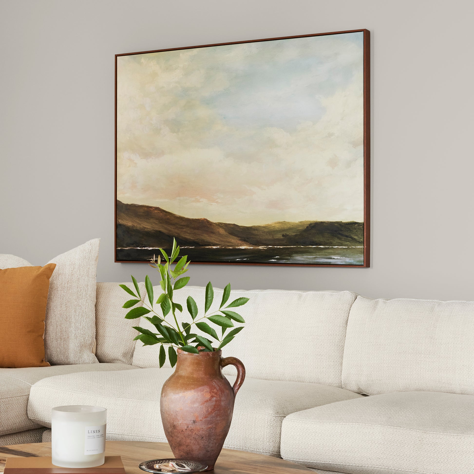 light grey-beige paint named yarn shown painted on living room wall