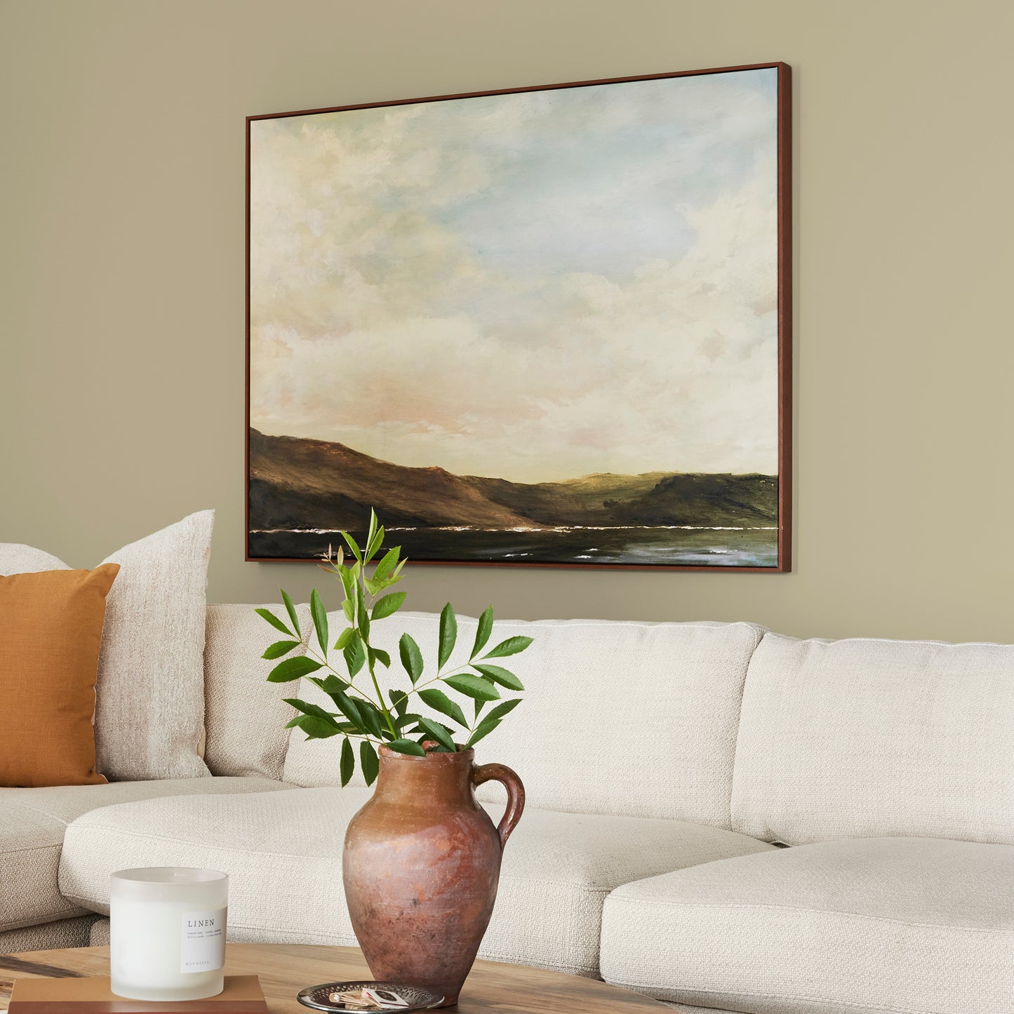 Light green yellow interior paint named sour apple shown painted on living room wall