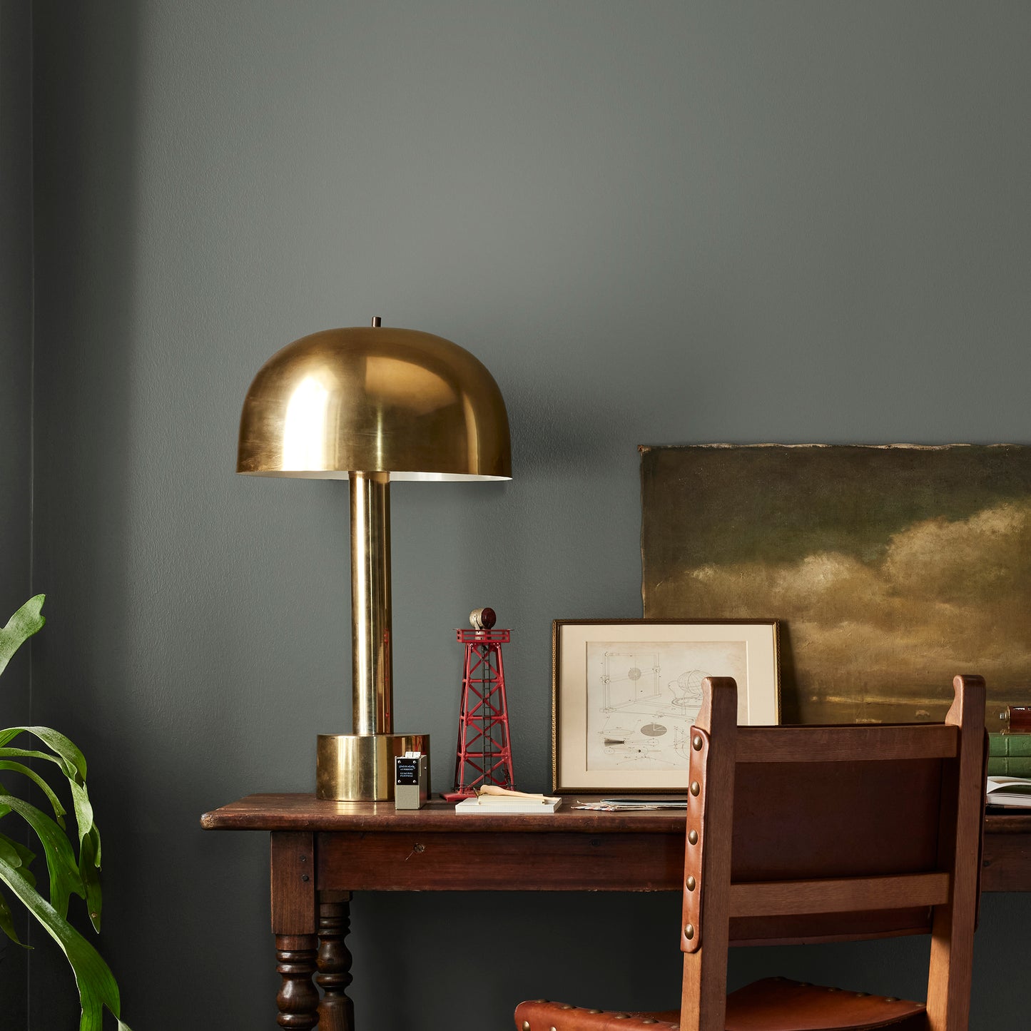 Dark hunter green interior paint named Locally Grown shown painted on bedroom wall