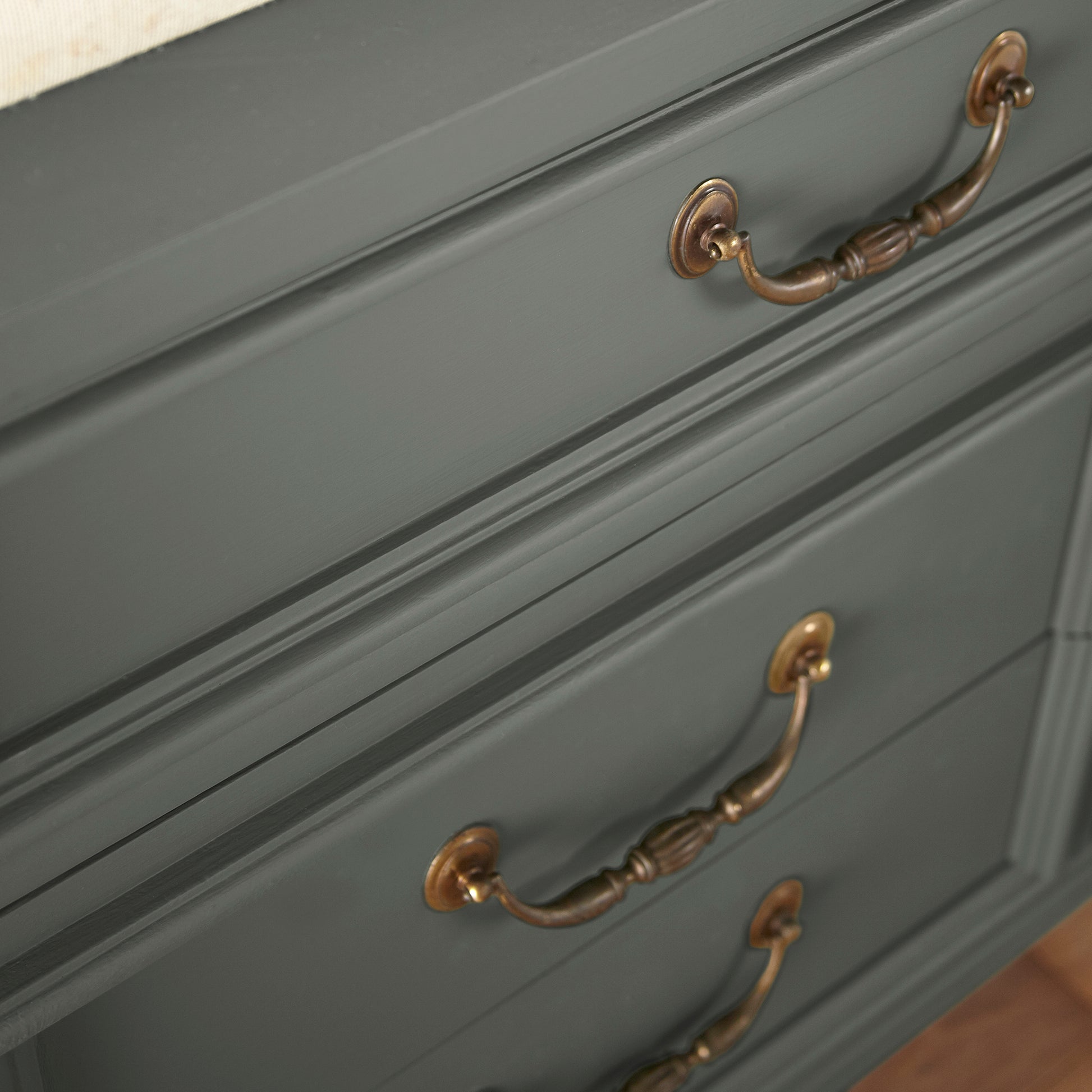 Dark hunter green dusted with olive tones door and cabinet paint named locally grown shown painted on cabinet