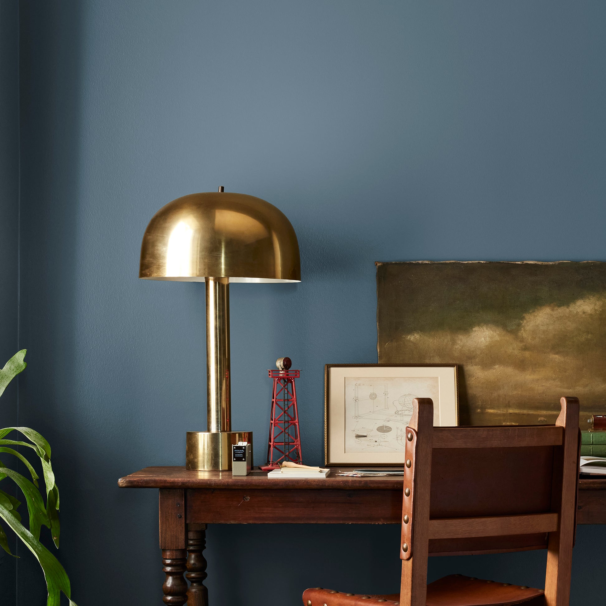 dark royal blue paint named silos district shown painted on bedroom wall