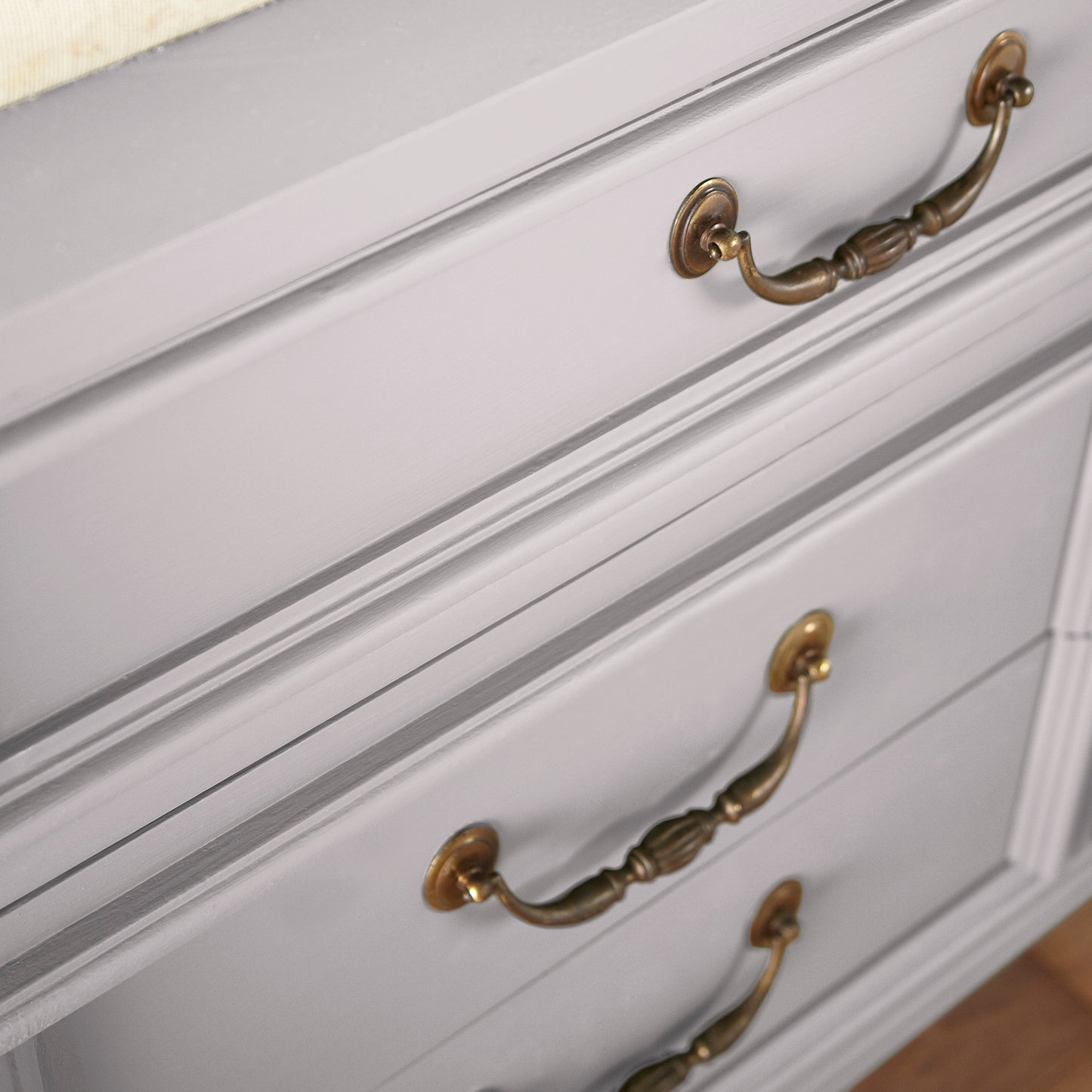 A muted lavender door and cabinet paint named in bloom shown painted on cabinet