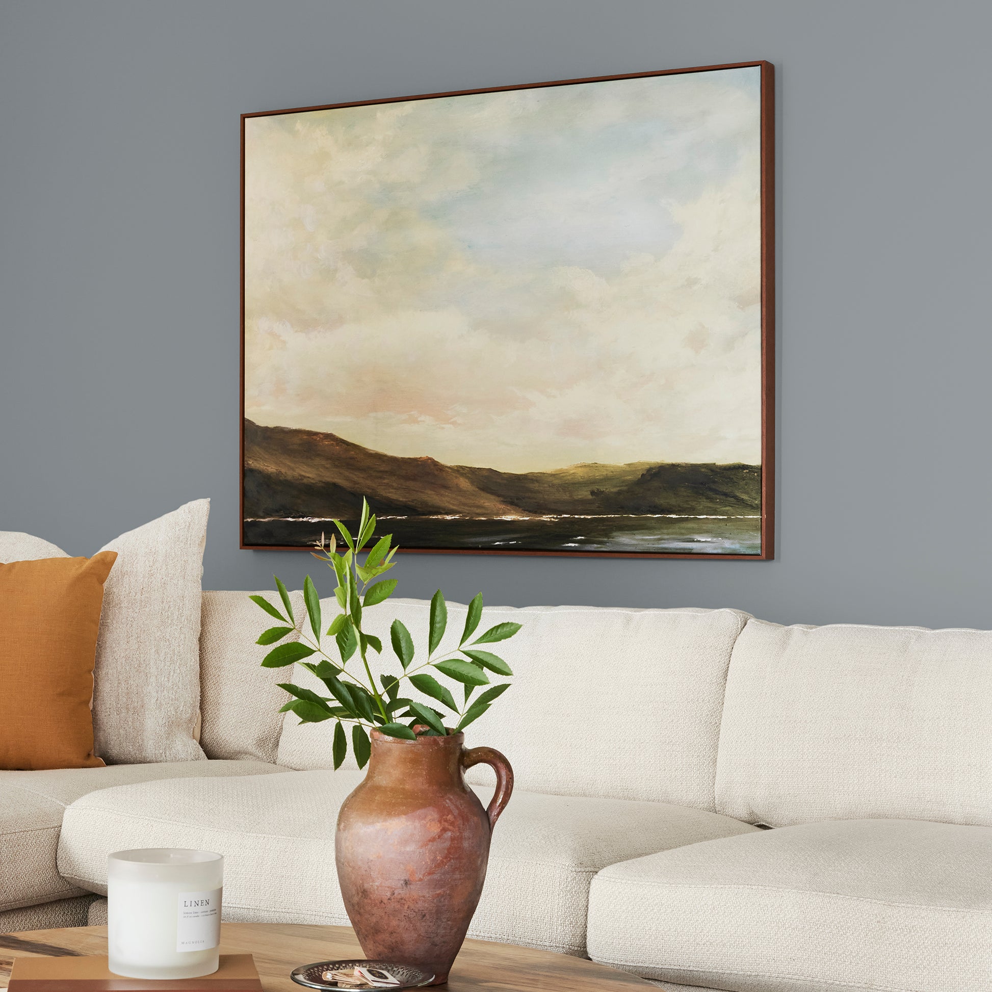 dark grey with blue undertone paint named deep rock shown painted on living room wall