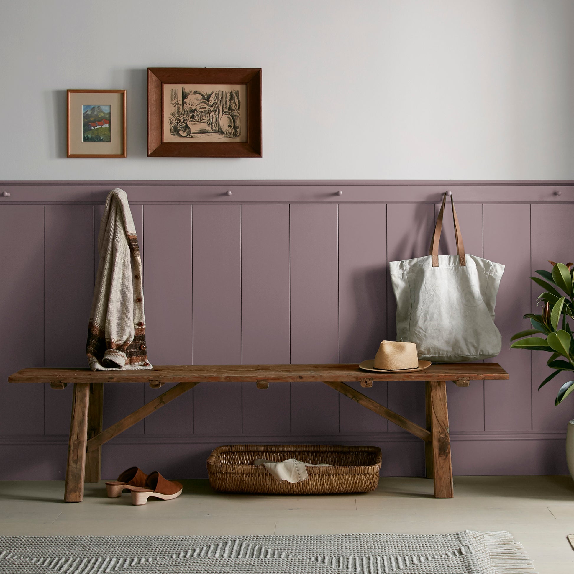 Deep and dusty berry interior paint named webster avenue shown painted on entryway wall