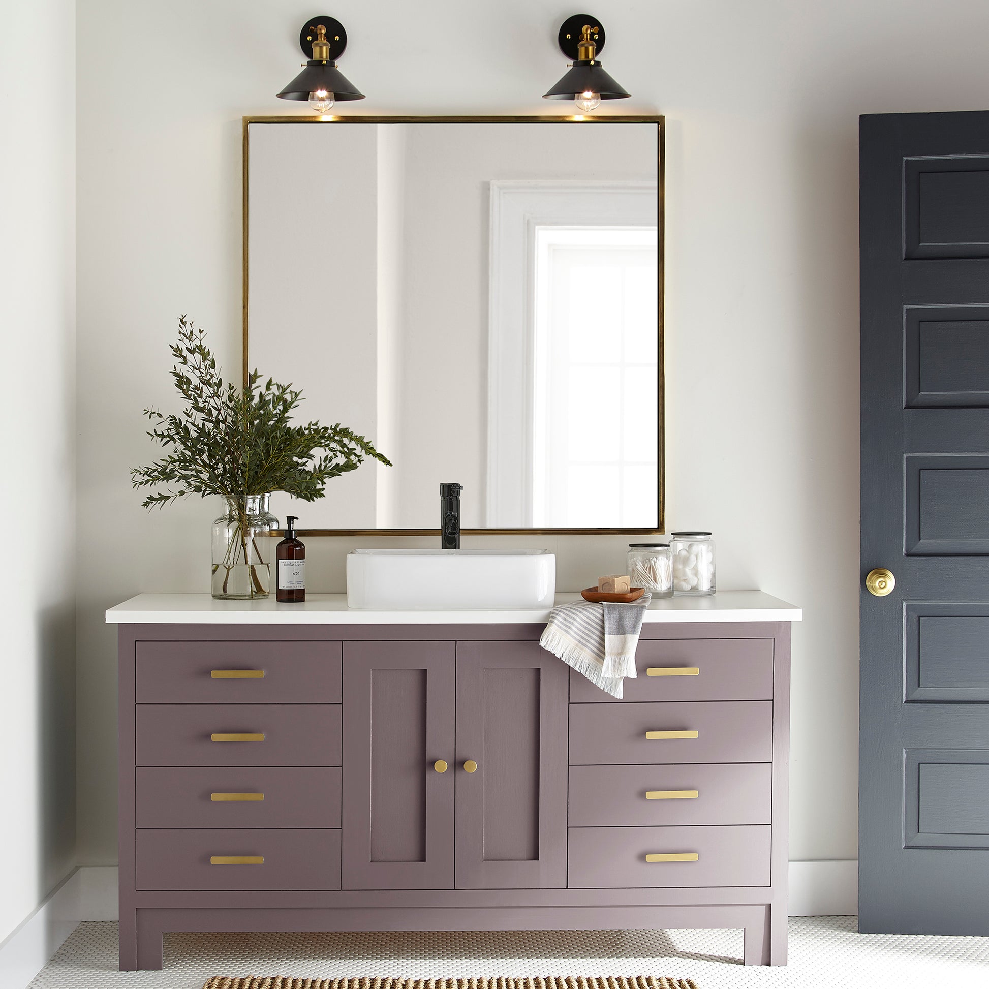 Deep and dusty berry door and cabinet paint named webster avenue shown painted on bathroom cabinet