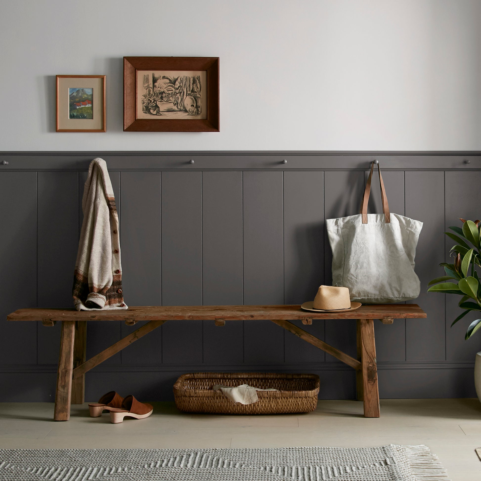 Dark chocolate brown interior paint named moments shown painted on entryway wall