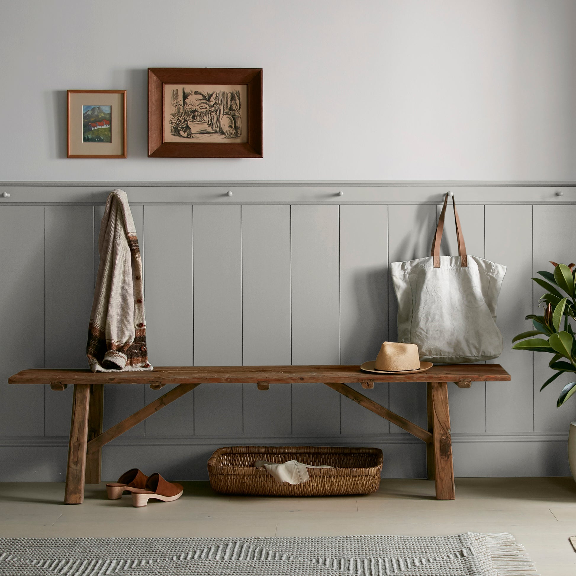 Light overcast gray interior paint named refinished shown painted on entryway wall