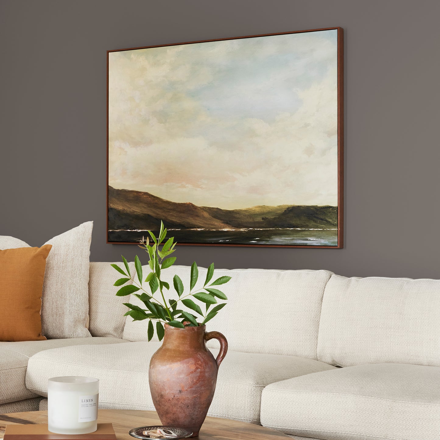 dark cocoa brown paint named cut cedar shown painted on living room wall