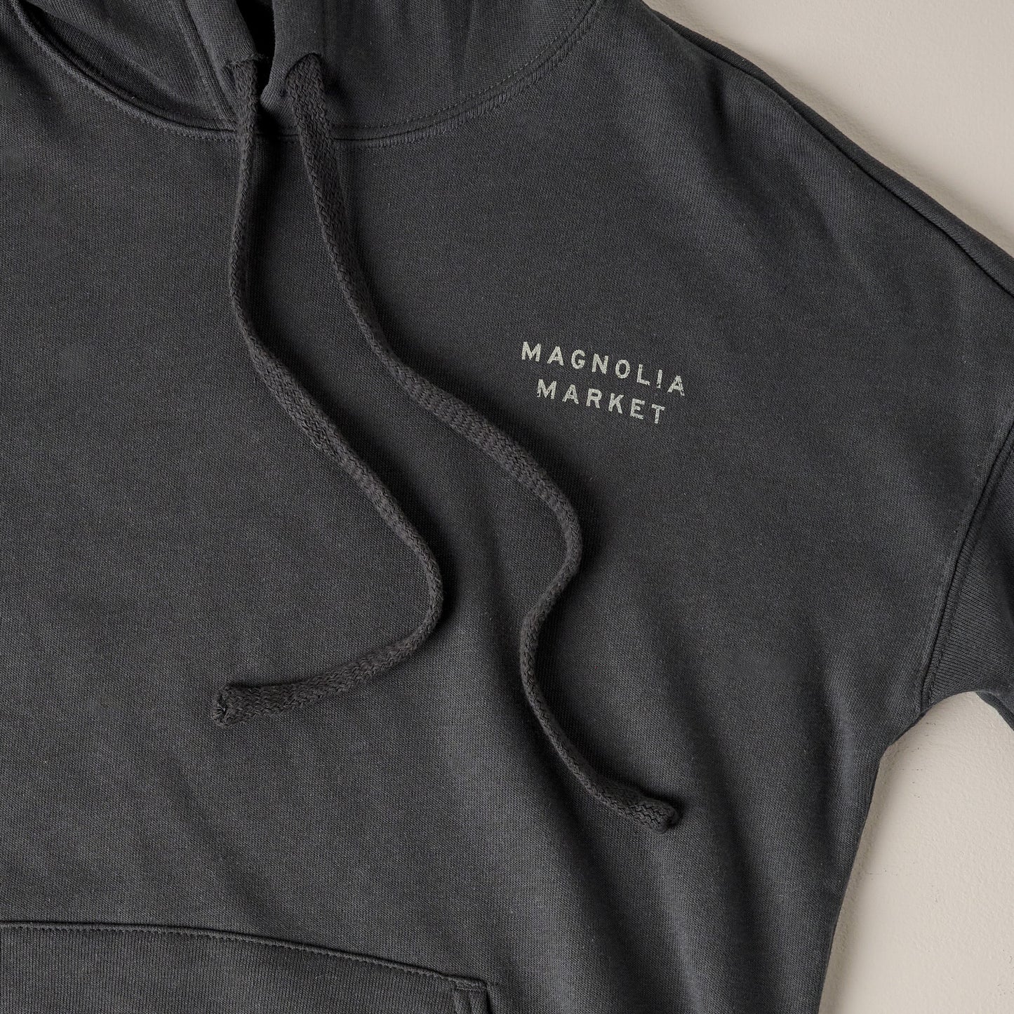 Magnolia Provisions Dark Grey Hoodie up close front