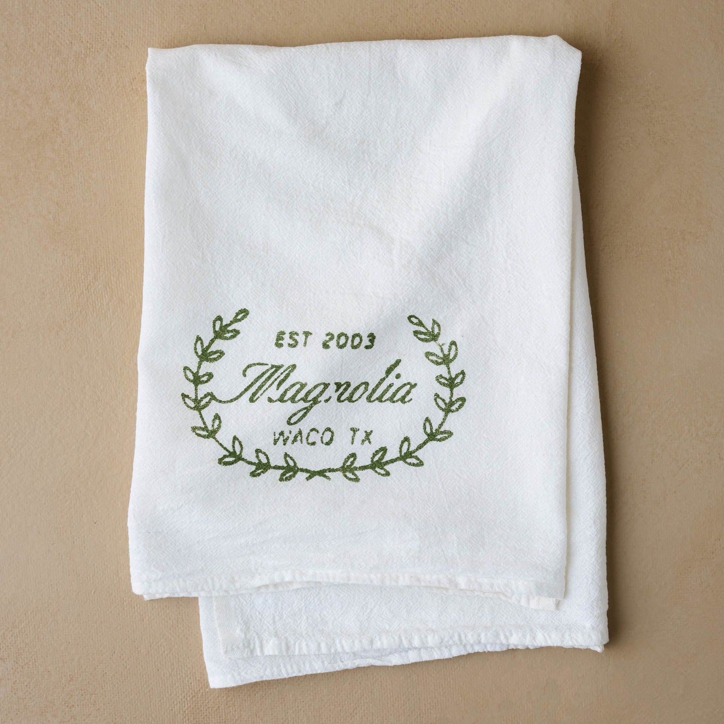 Magnolia Sage Laurel Wreath Tea Towel