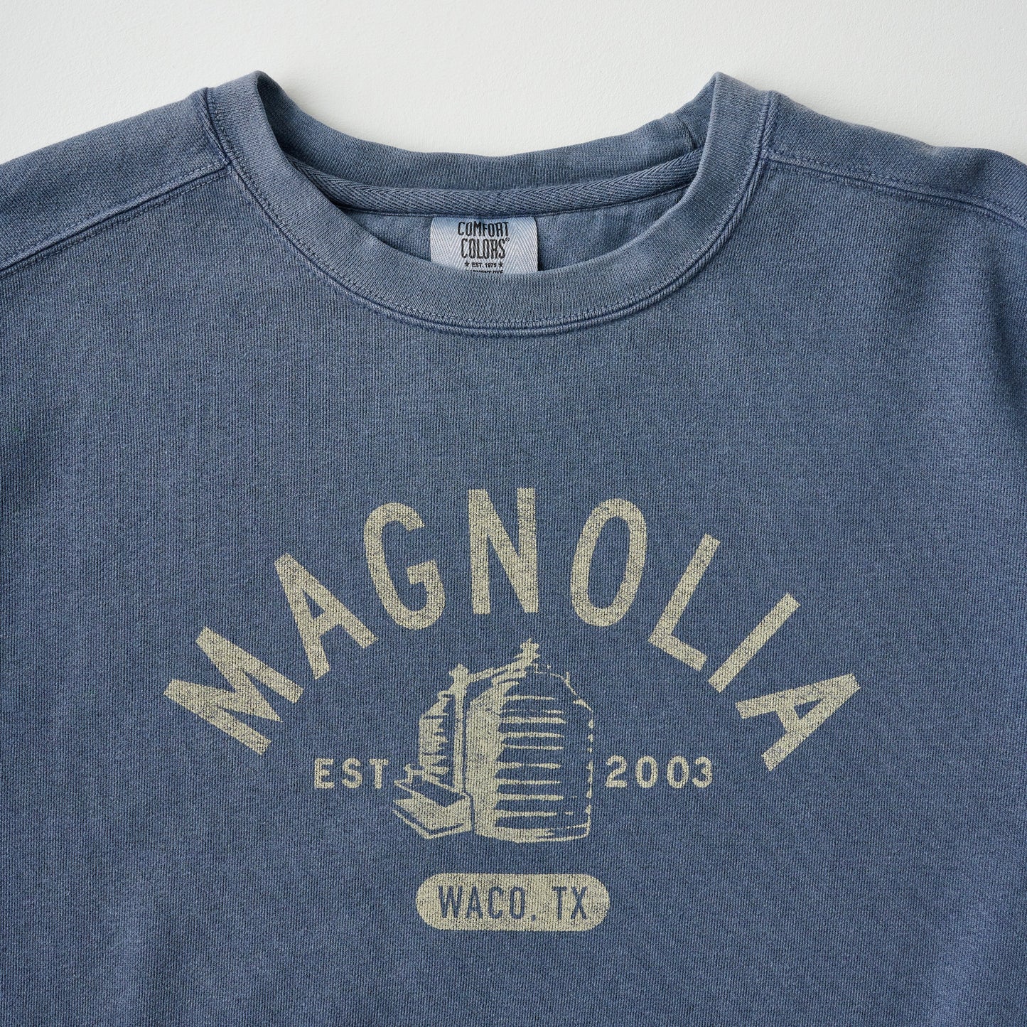 Magnolia Varsity Navy Sweatshirt close up