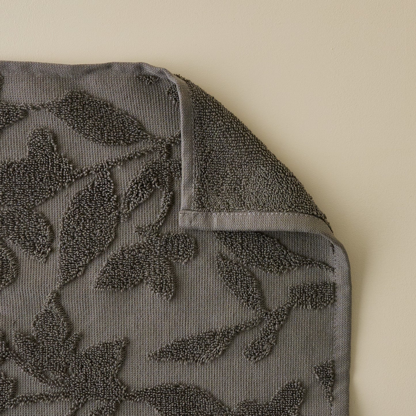 Major Brown Floral Jacquard Towel corner shown folded