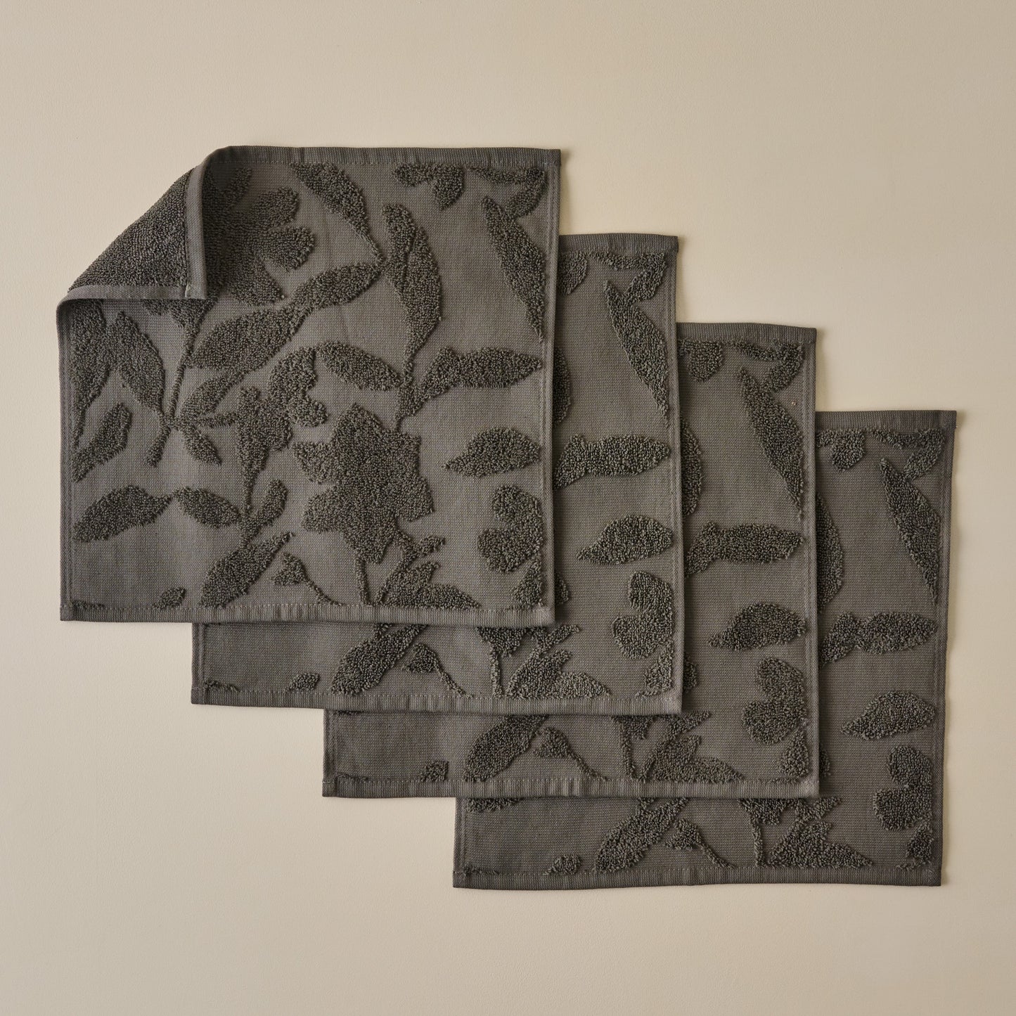 Major Brown Floral Jacquard Towel - Washcloths set of 4