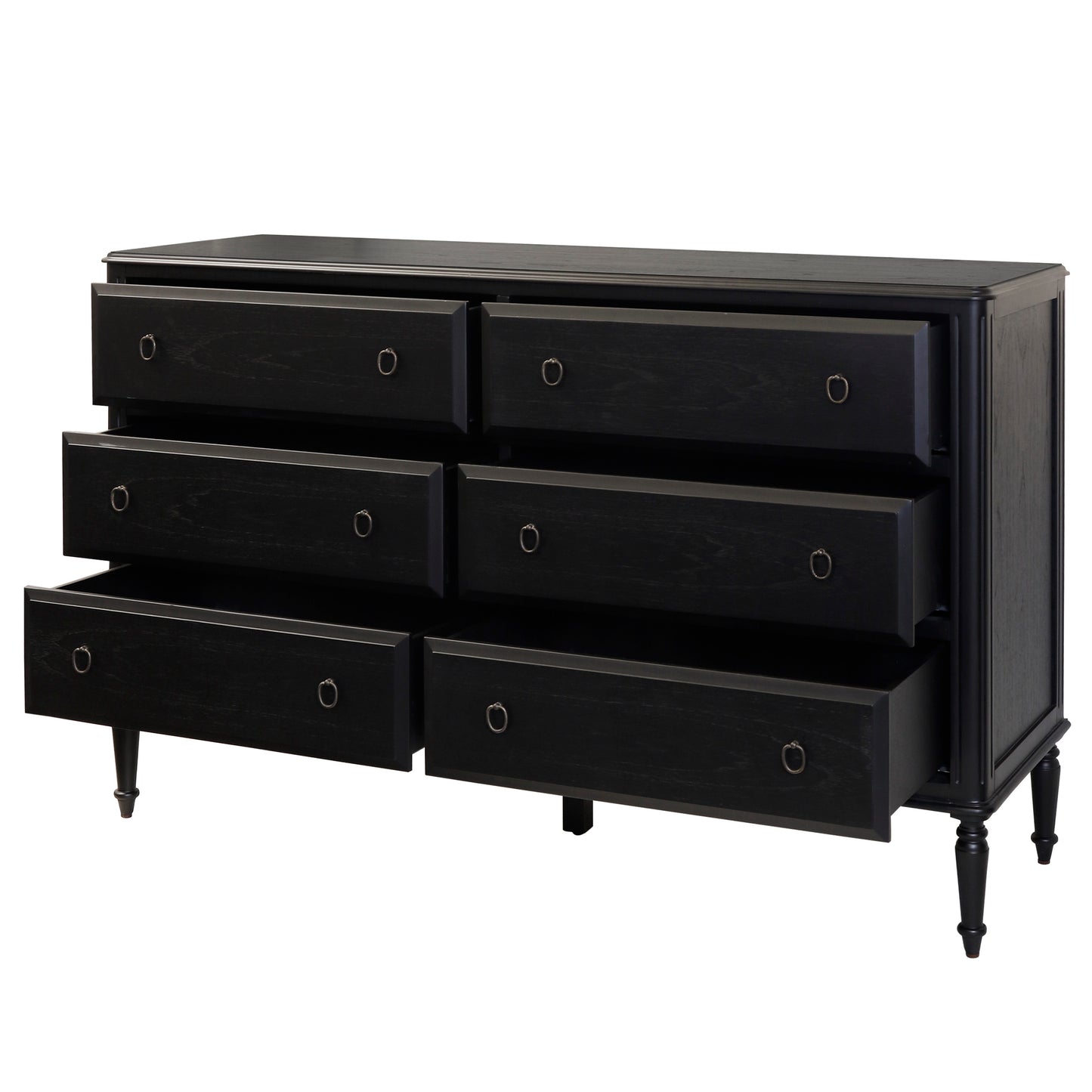 Corinne Dresser in black shown with drawers open