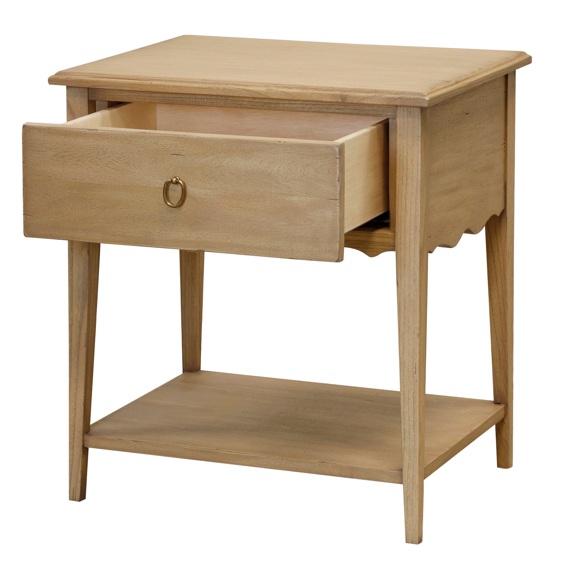Natural Laurel Nightstand shown with drawer open