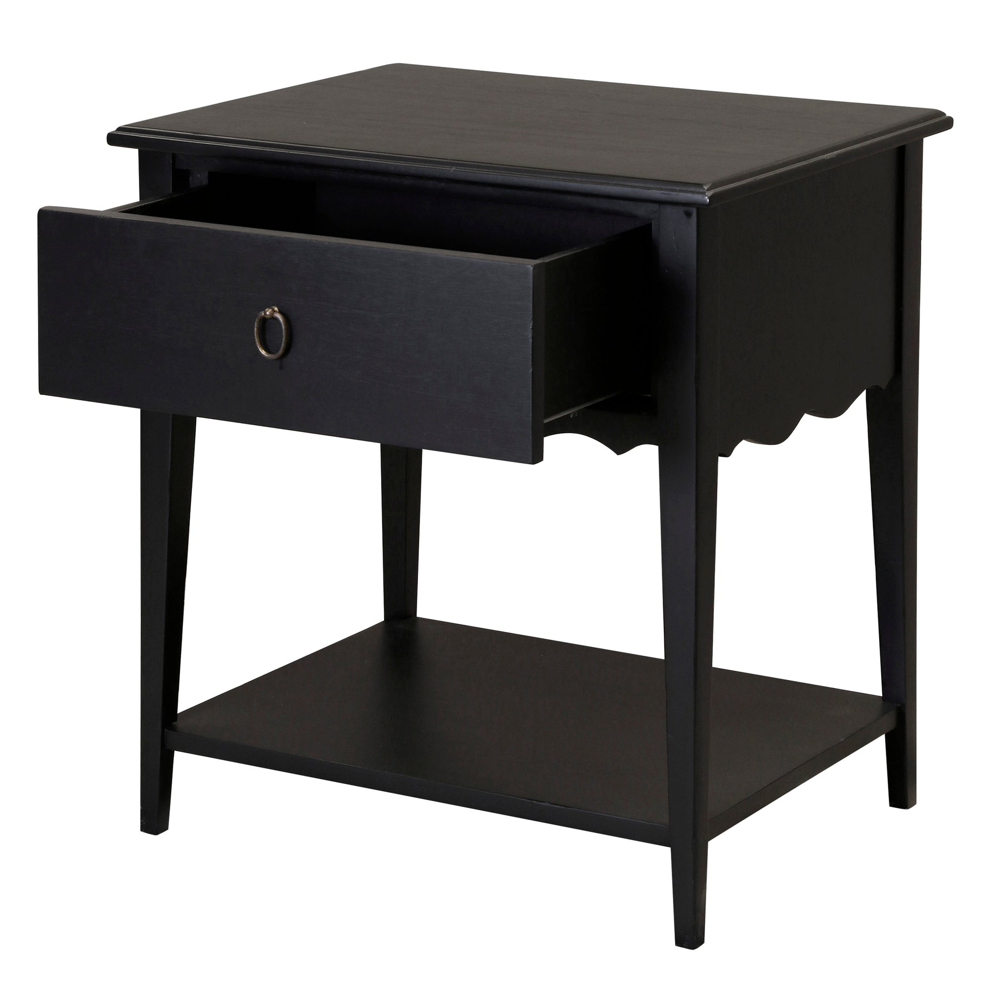 Black Laurel Nightstand shown with drawer open