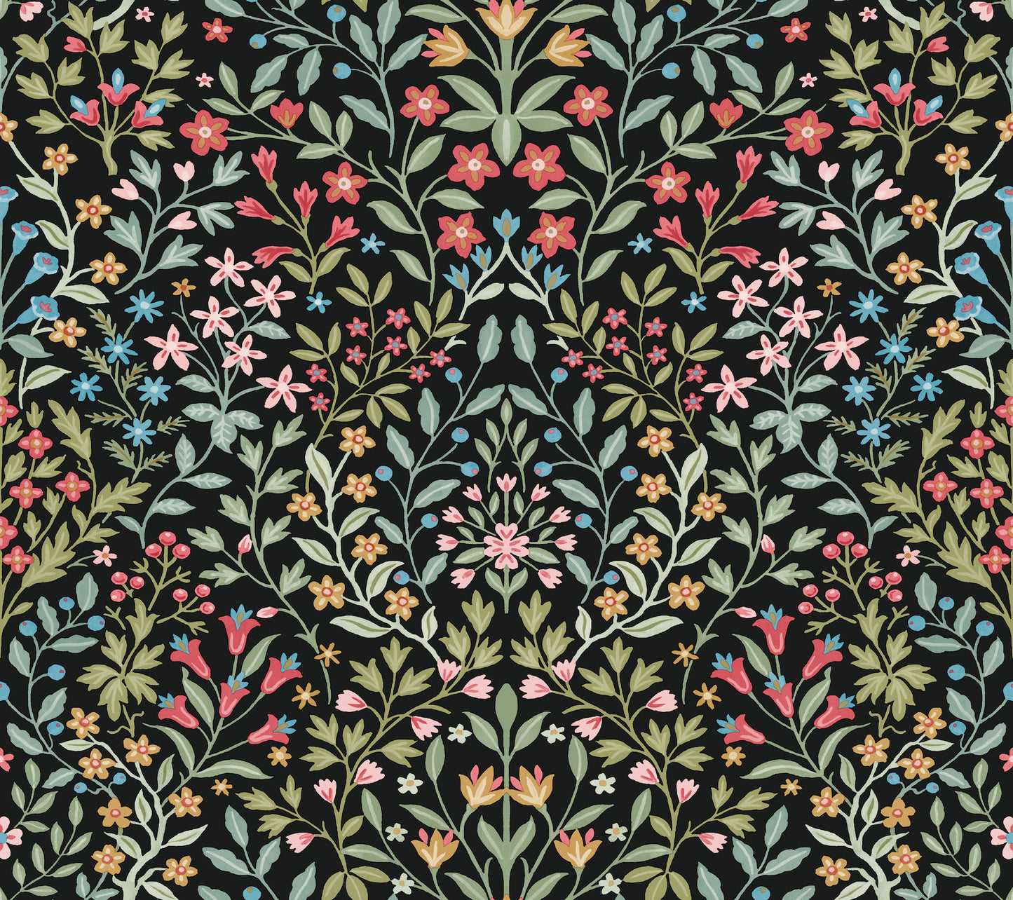 Garden Terrace Wallpaper in black and multicolor