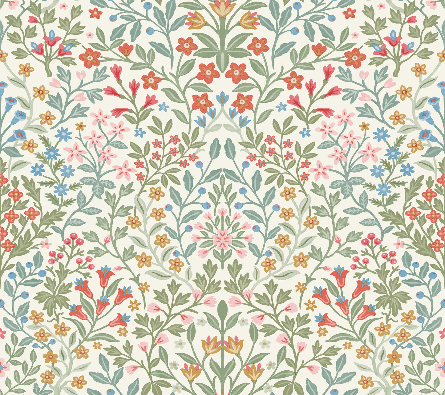 Garden Terrace Wallpaper in white and multicolor