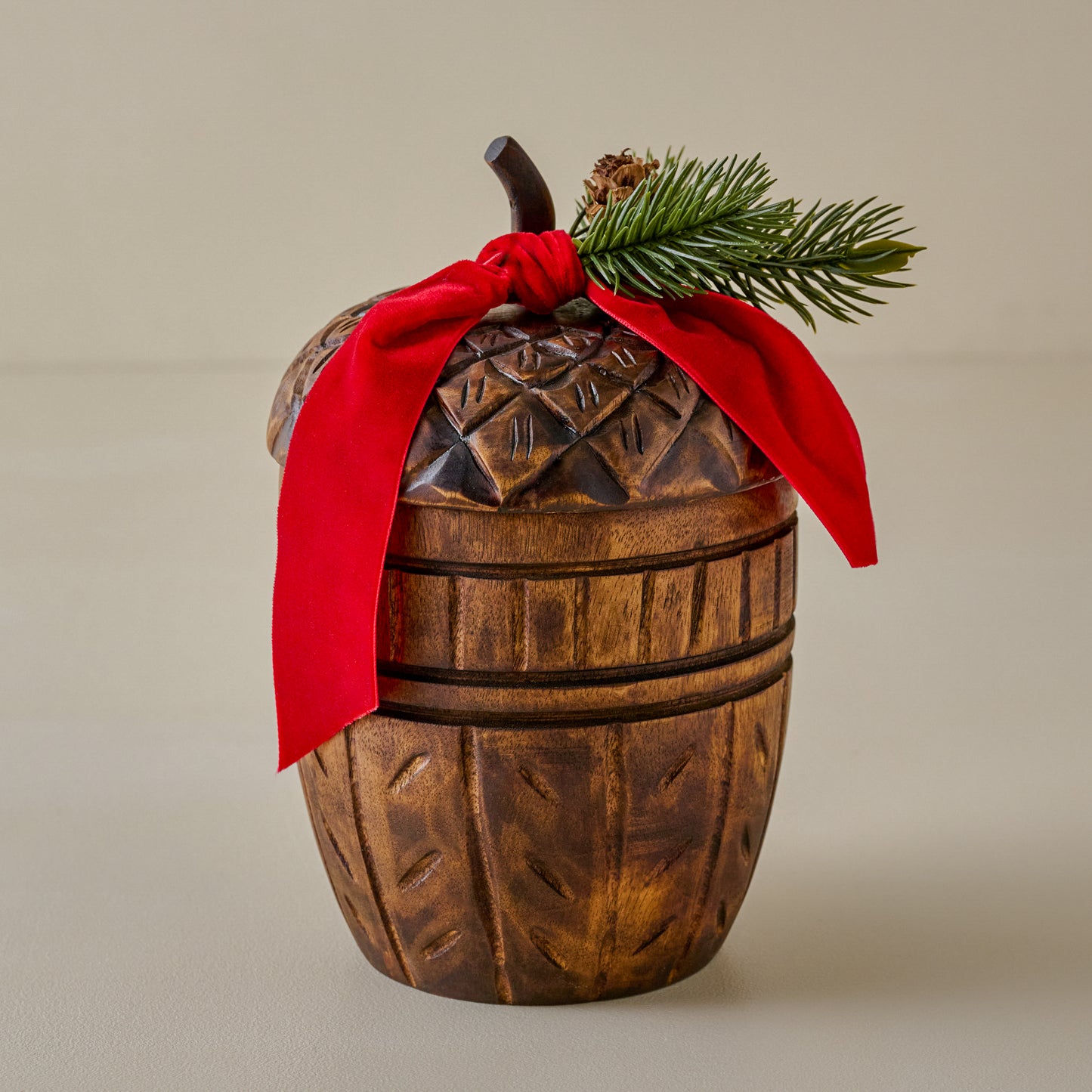 Hand-Carved Frosted Pine Acorn Candle