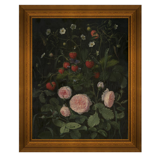 Framed wall art called Still Life with Strawberries and Roses