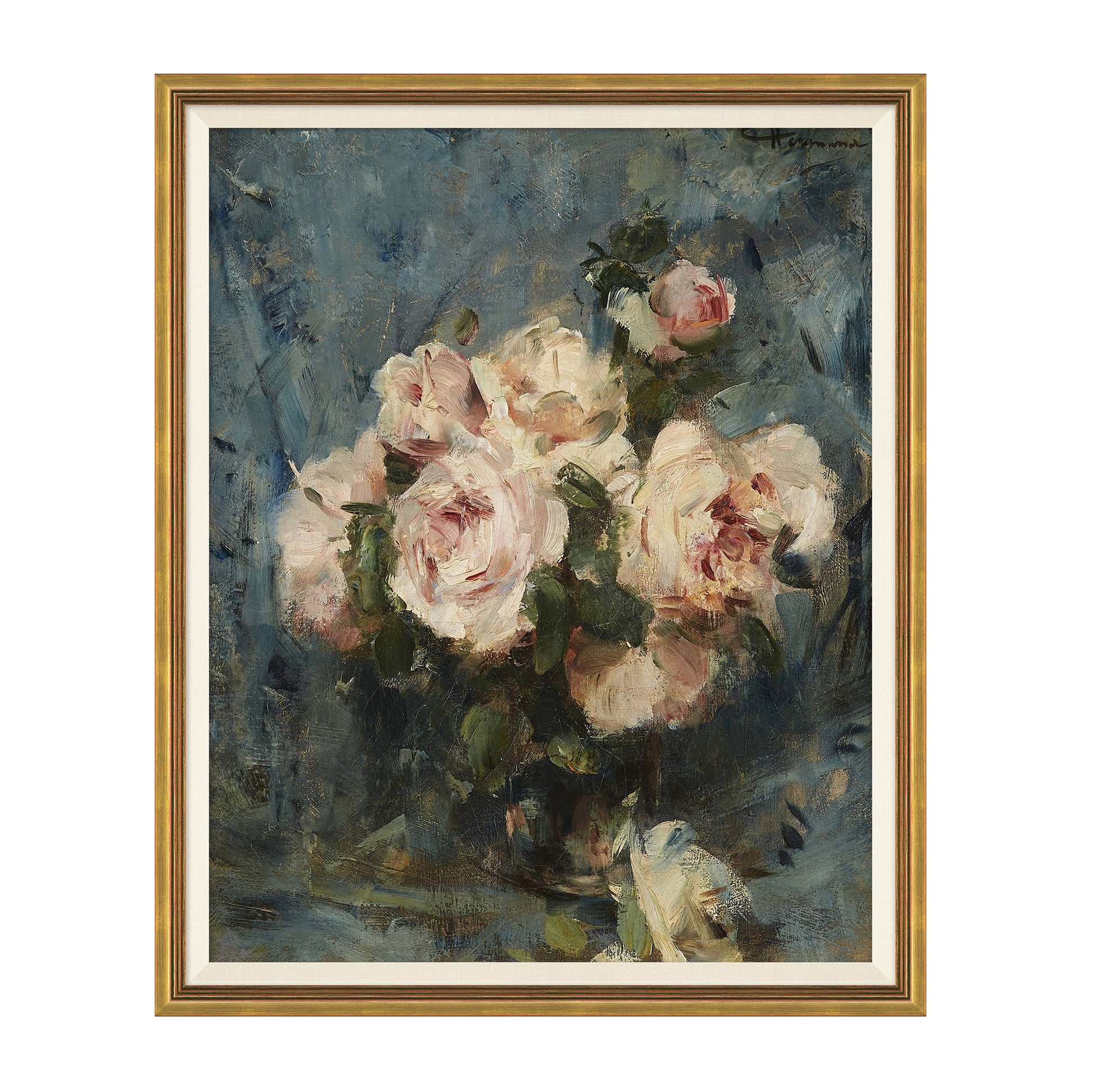 Framed wall art called Still Life with Roses in a Glass Vase