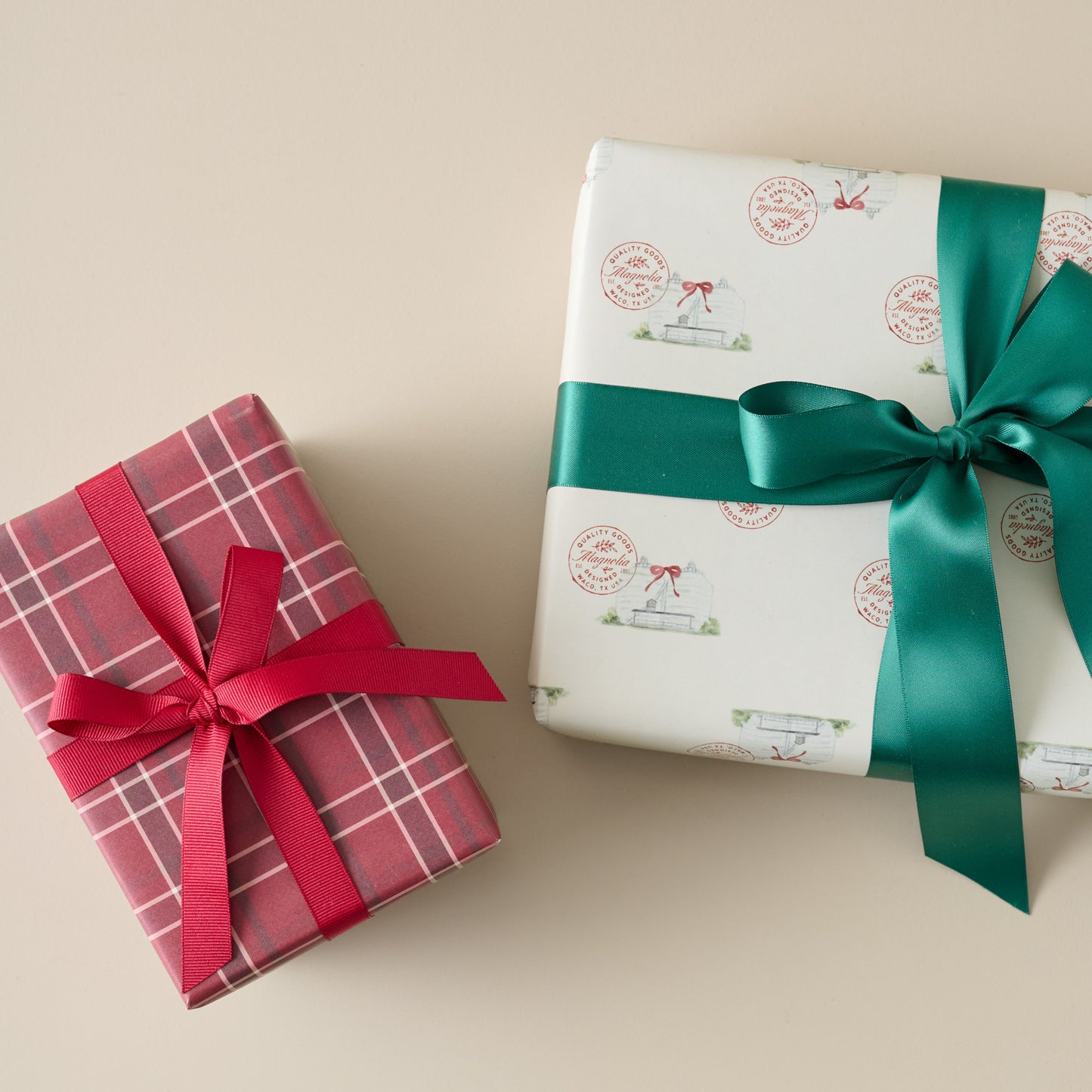 Home Again Red Plaid Wrapping Sheets shown on two boxes