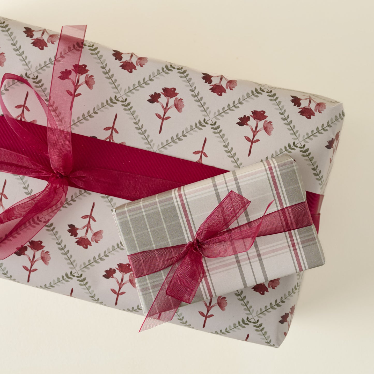 Settle In Block Print Green Plaid Wrapping Sheets shown on 2 gifts