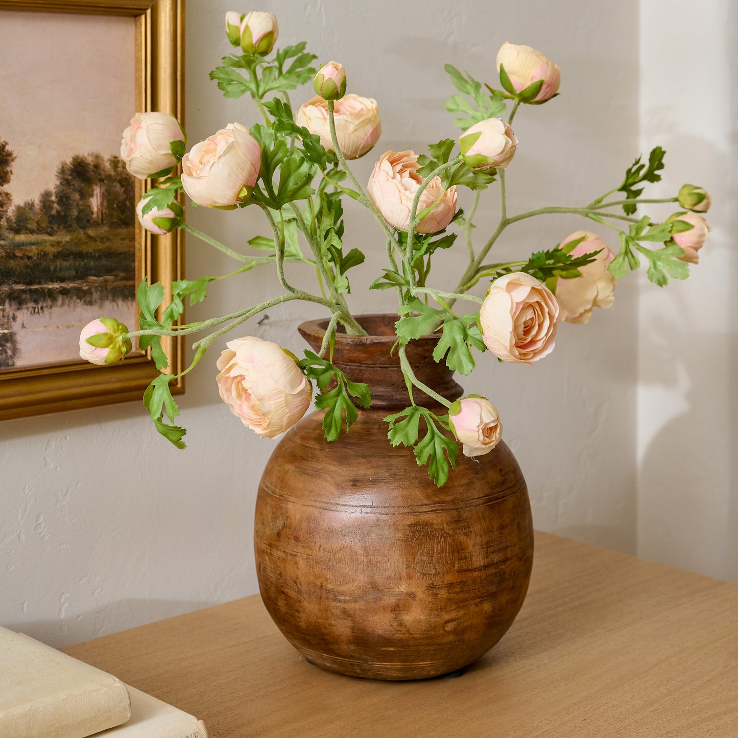 Real Touch Ranunculus Stem hown in wooden vase